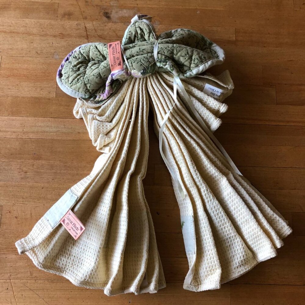 Great Finds Cotton Kitchen Towel & Pot Holder Yellow Cream Green Colors